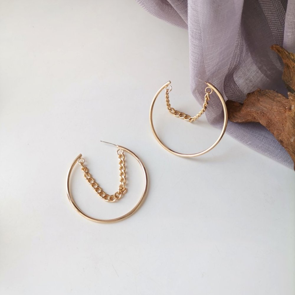 💙Minimalistic Chain Hoops Earrings - Picture 11 of 14